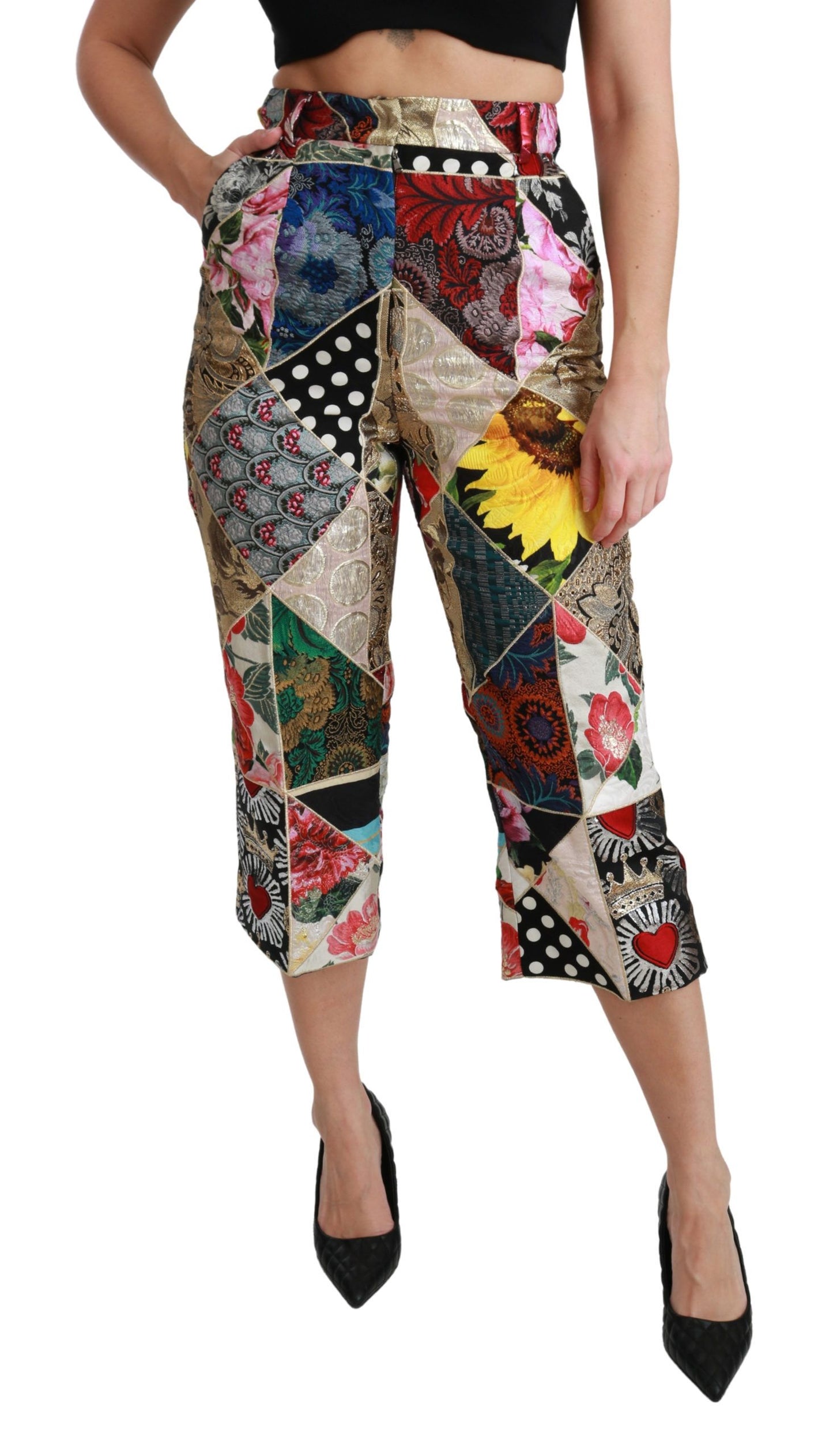 Pantalones cortos de cintura alta con estampado multicolor de seda
