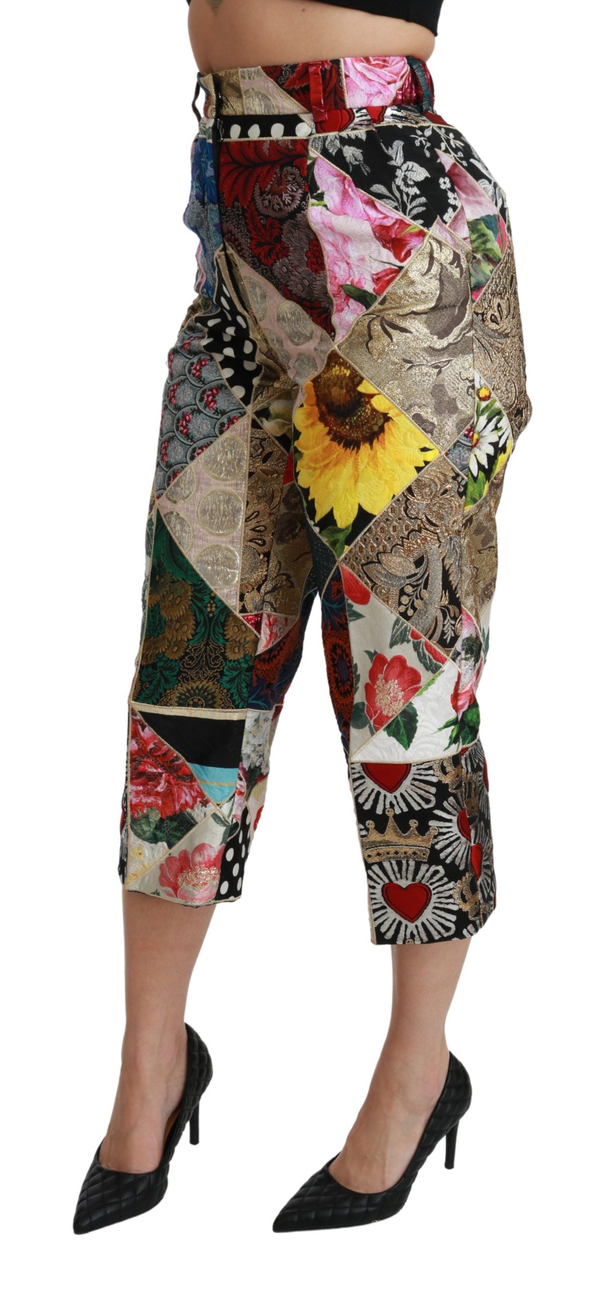 Pantalones cortos de cintura alta con estampado multicolor de seda