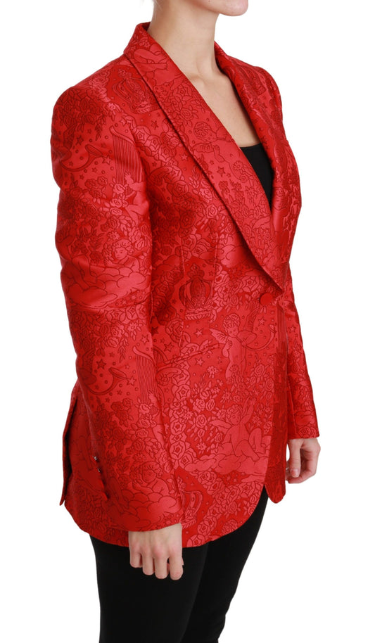 Chaqueta blazer con ángel floral rojo