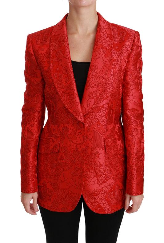 Chaqueta blazer con ángel floral rojo