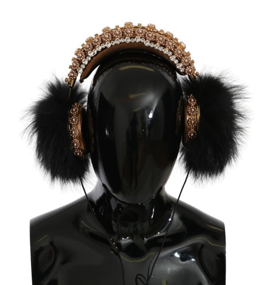 Auriculares de audio con diadema de piel de cristal, color dorado y negro