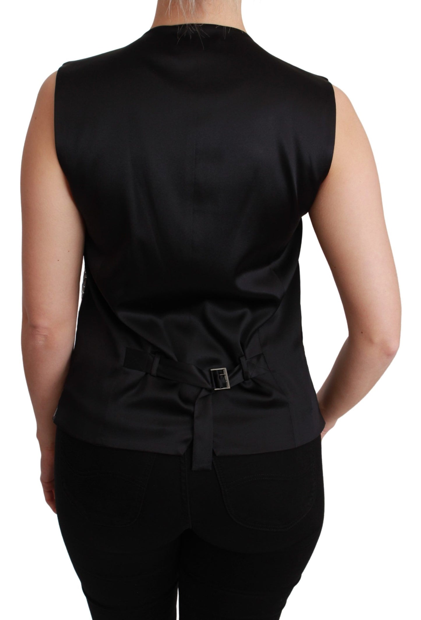 Top metálico sin mangas con brocado plateado