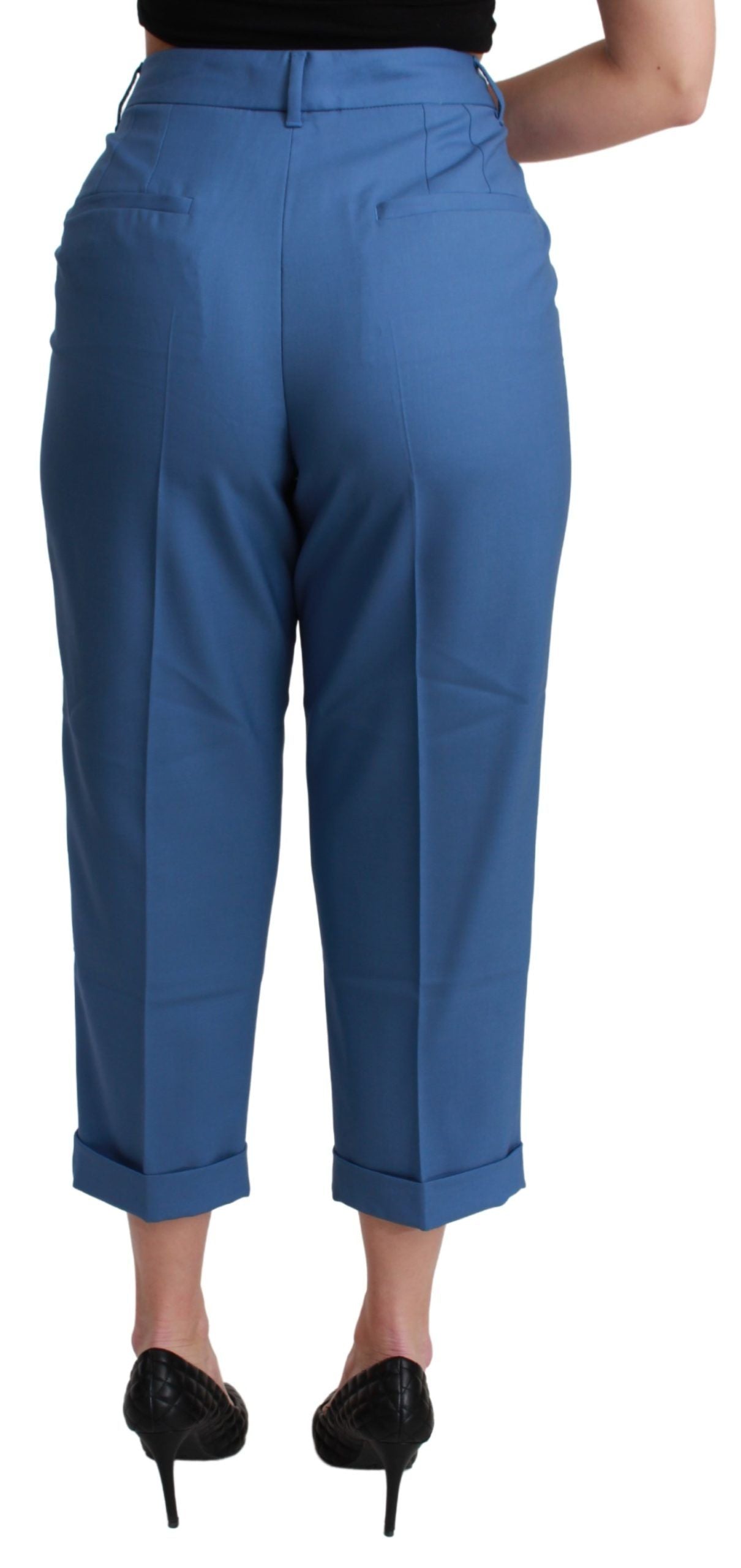 Pantalón capri de lana plisado con puños azules