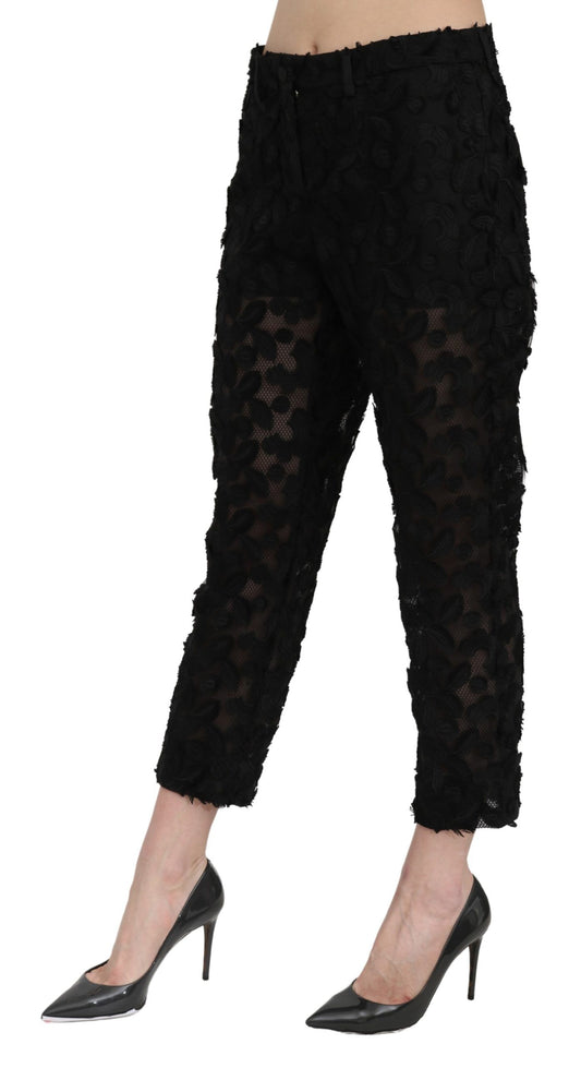 Pantalones rectos de cintura alta con encaje negro