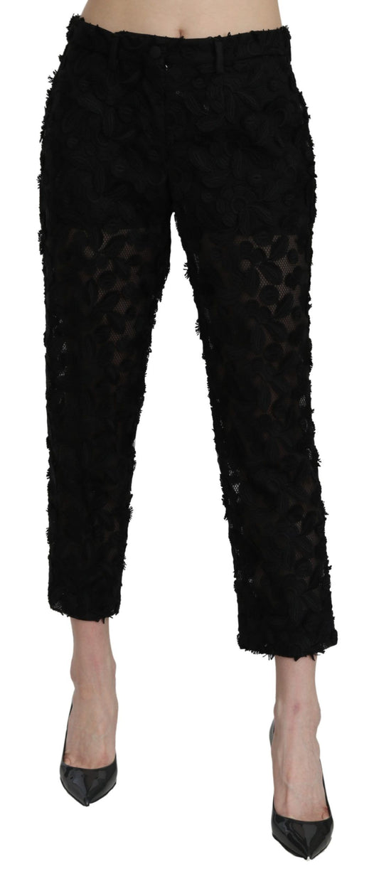 Pantalones rectos de cintura alta con encaje negro