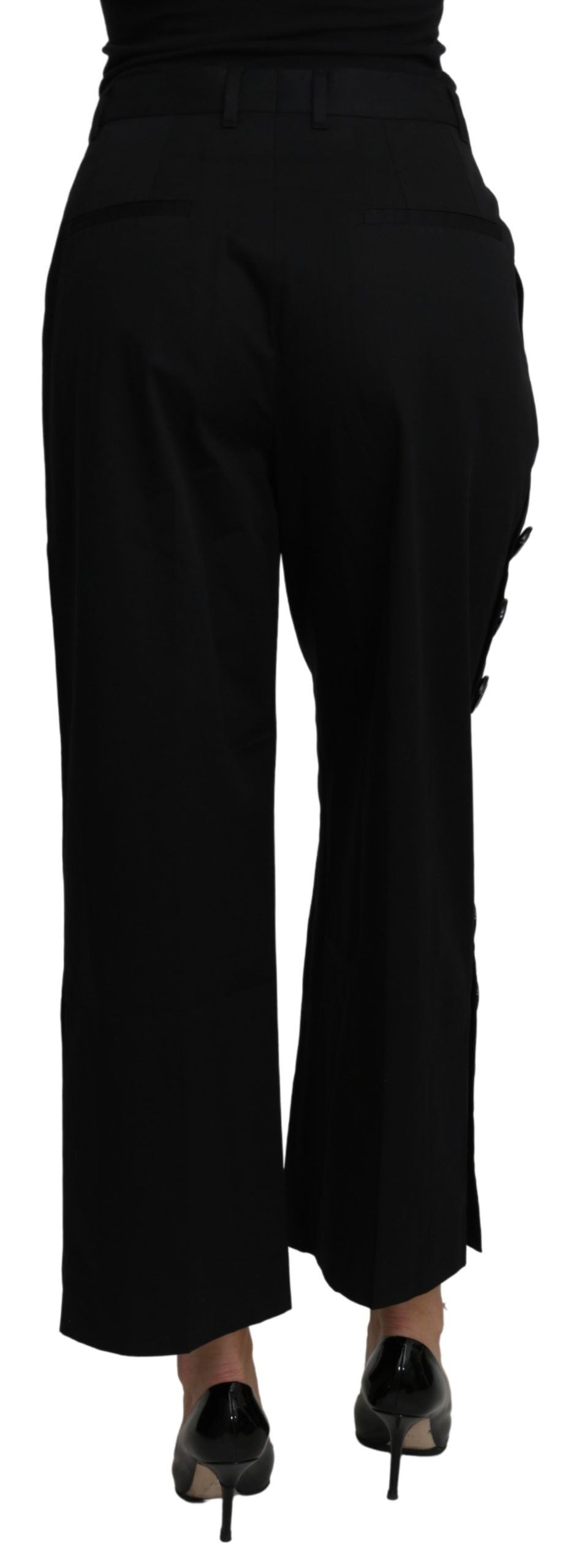 Pantalones negros de algodón elástico con cintura alta