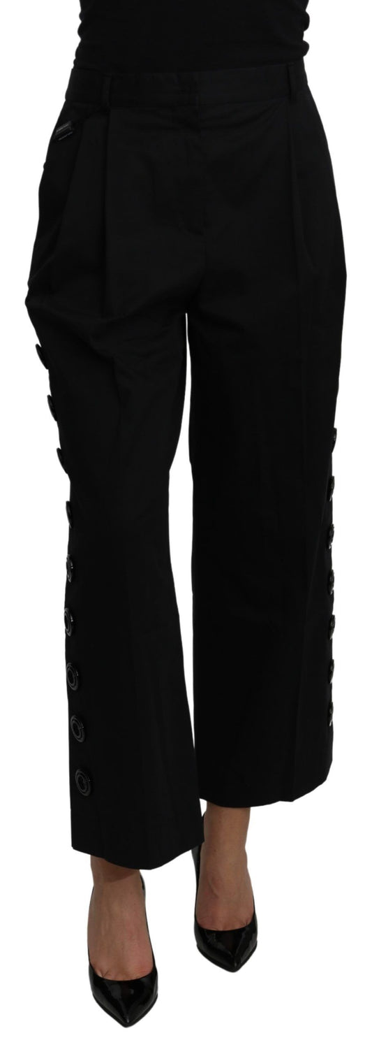 Pantalones negros de algodón elástico con cintura alta