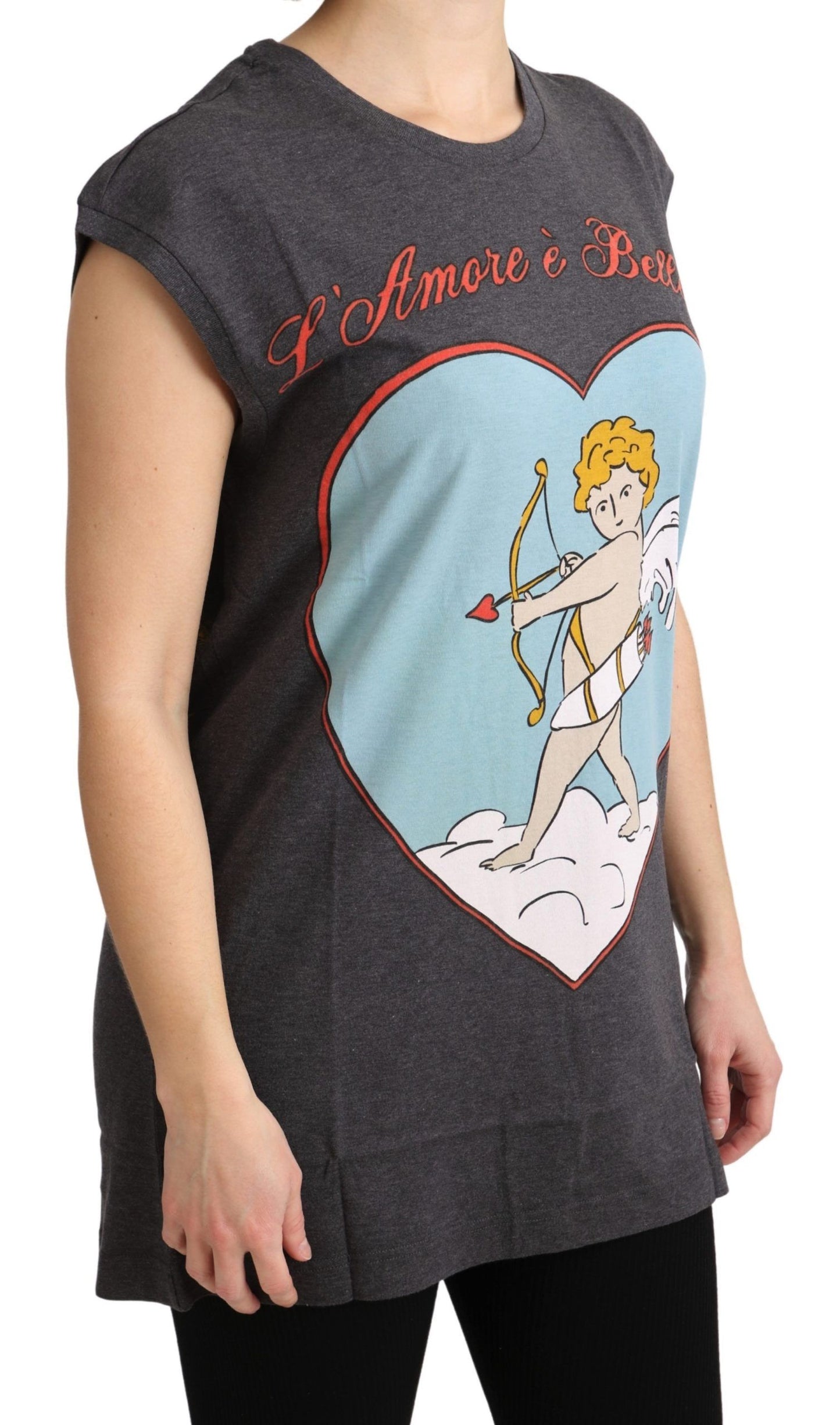 T-shirt débardeur gris en coton L'Amore