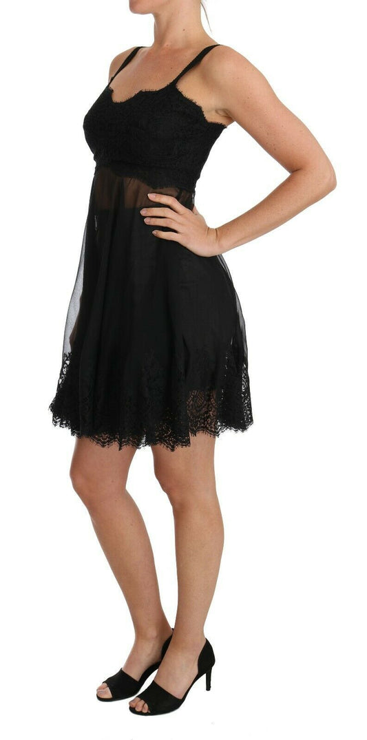 Robe chemise en dentelle de soie noire Lingerie