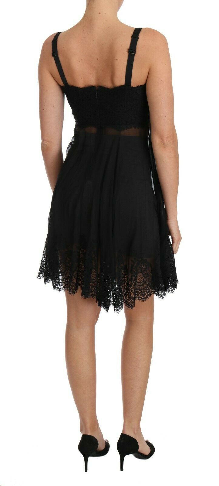 Robe chemise en dentelle de soie noire Lingerie