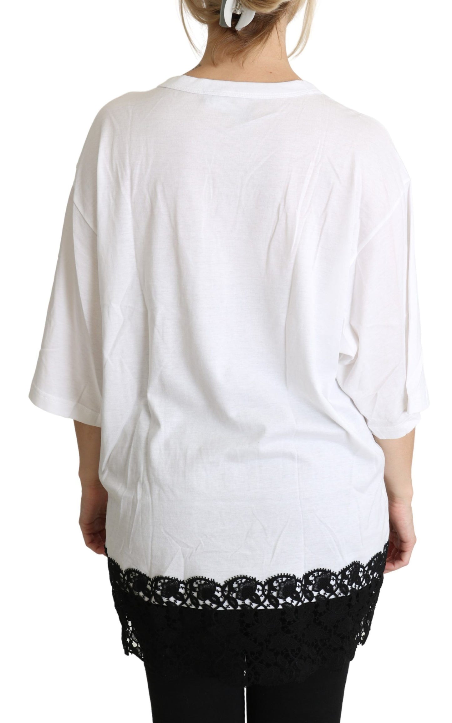 Camisa de algodón con cuello redondo y estampado de ángel blanco