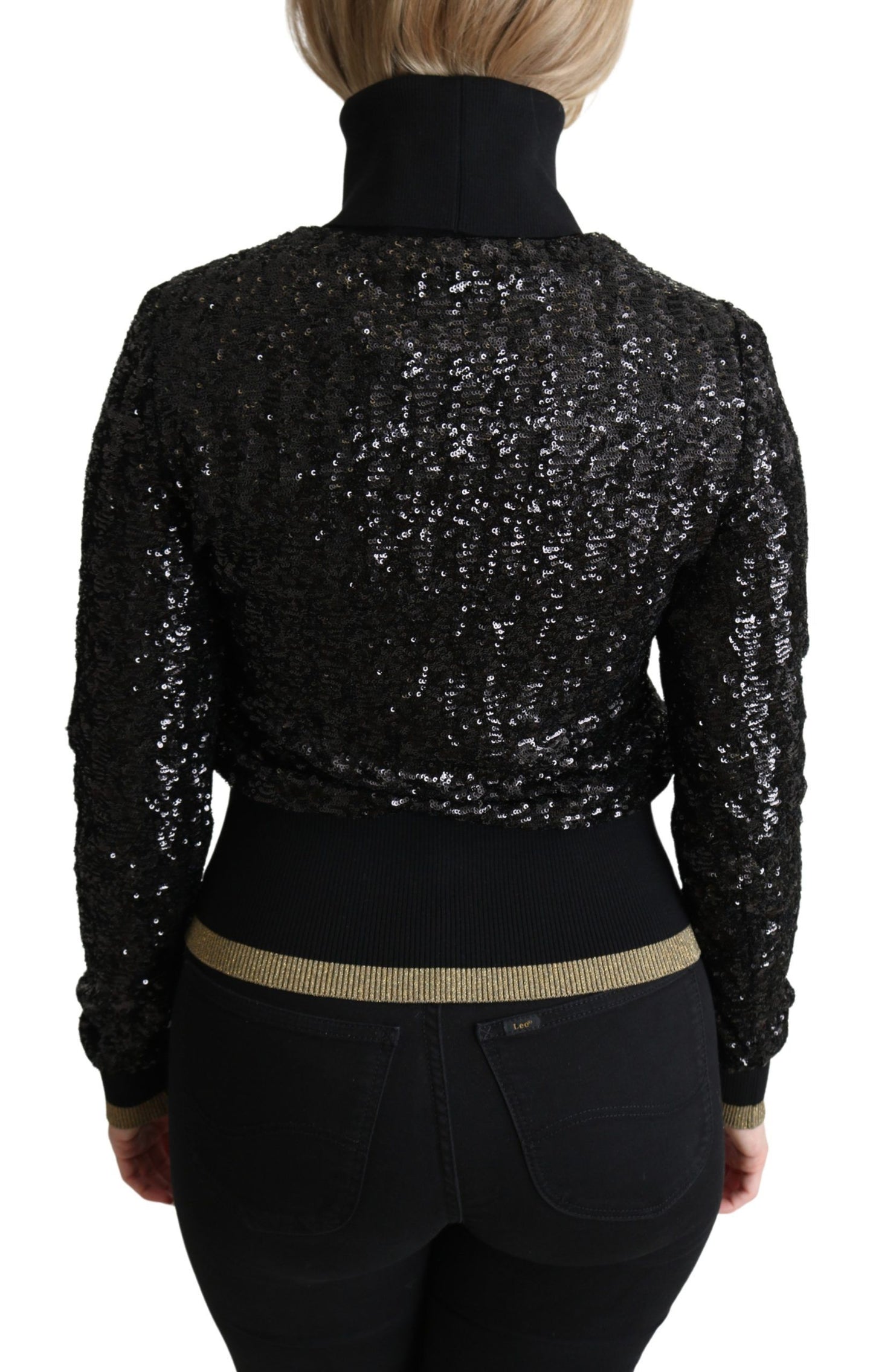 Pull col roulé en maille à paillettes noires