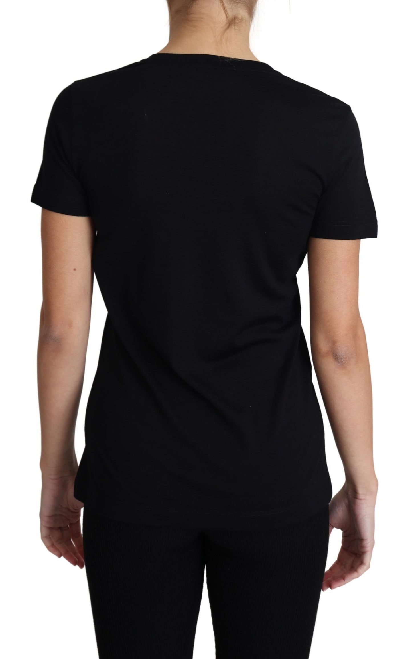 T-shirt noir à manches courtes et col rond en laine