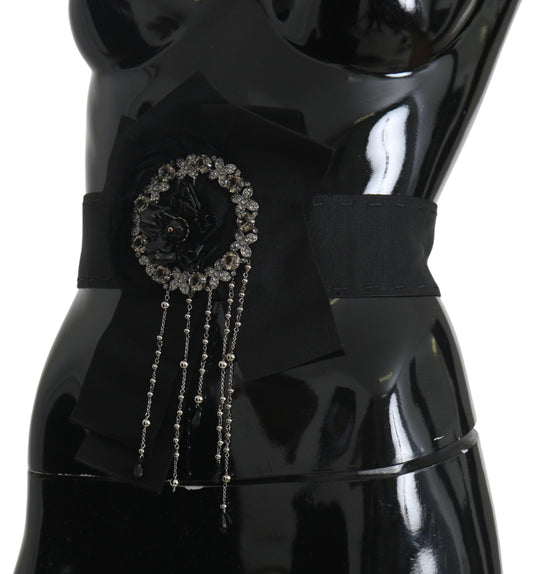 Ceinture large SATORIA avec broche en cristal noir