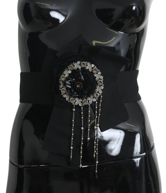 Ceinture large SATORIA avec broche en cristal noir