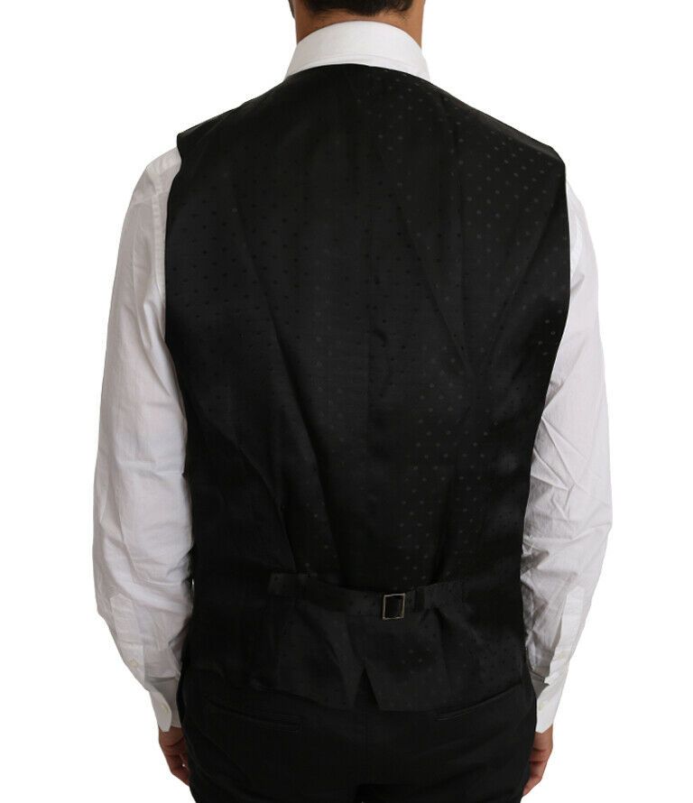 Gilet noir uni en laine et soie