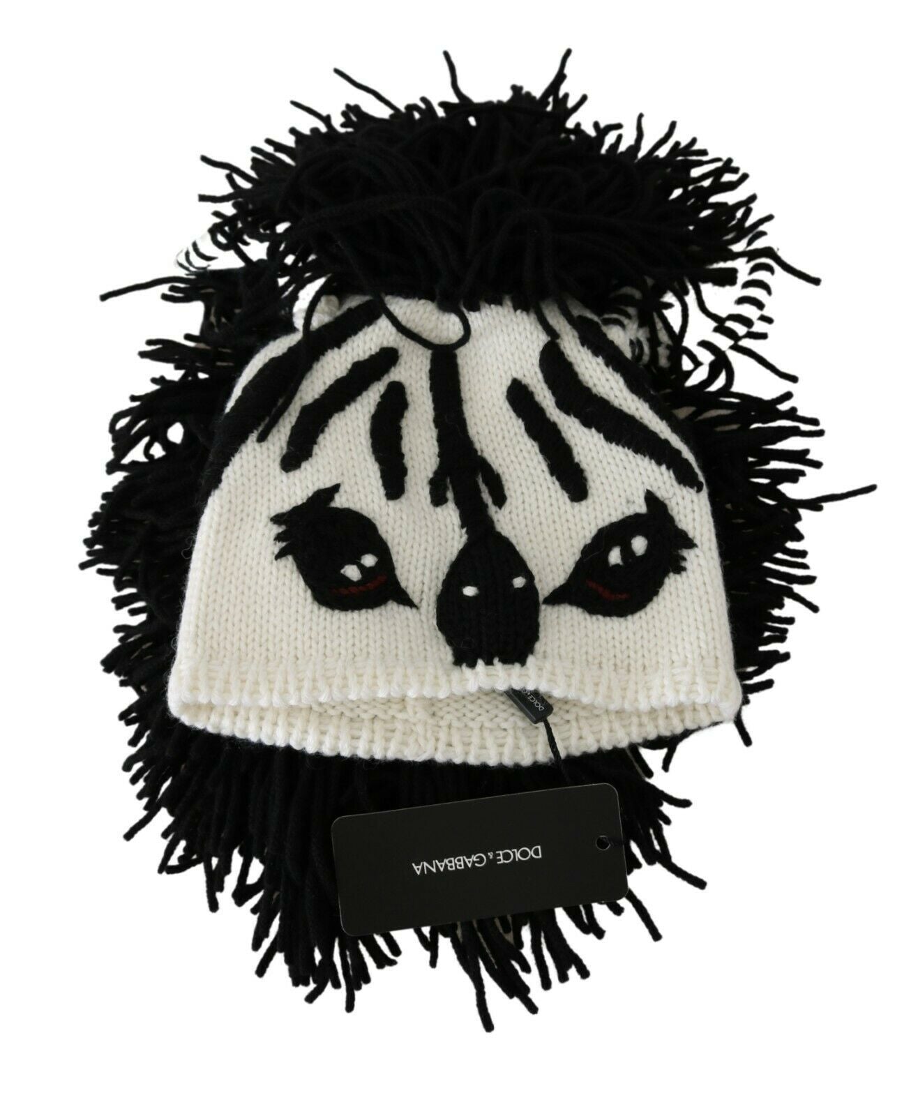 Bonnet tricoté en cachemire noir et blanc à motif animalier