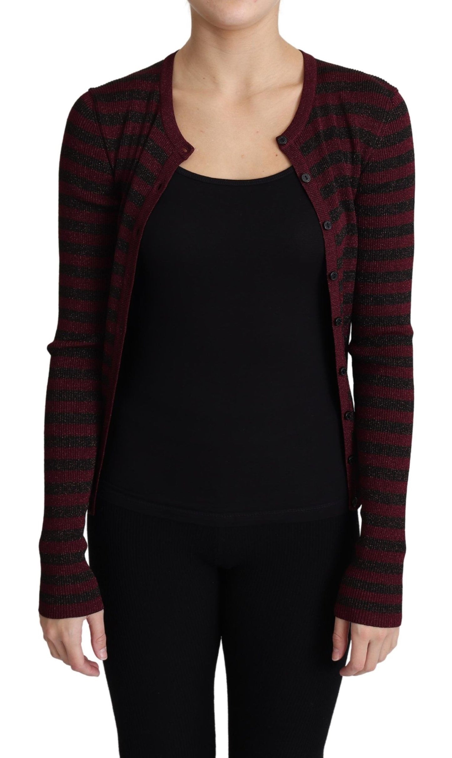 Pull cardigan en viscose à rayures noires et rouges