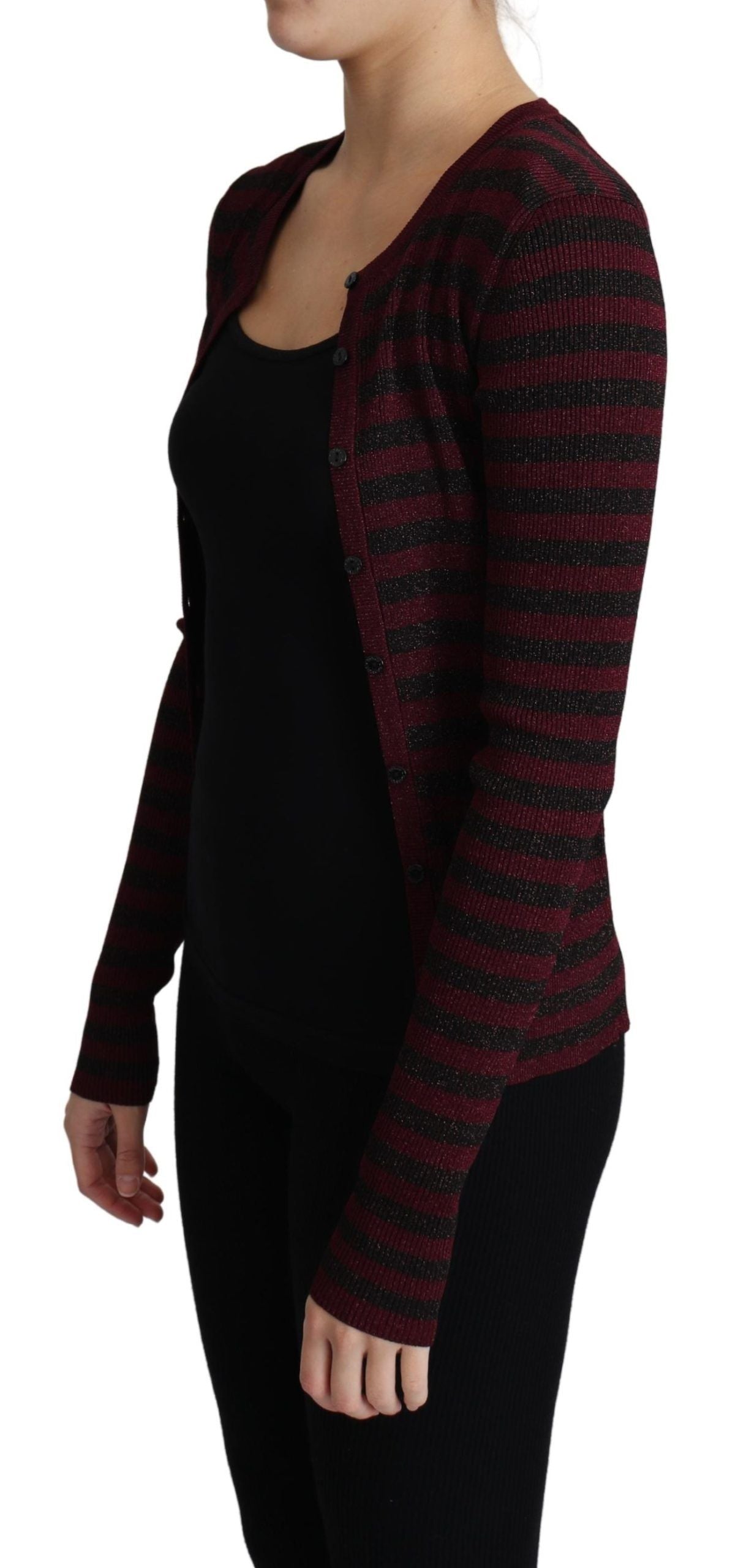 Pull cardigan en viscose à rayures noires et rouges