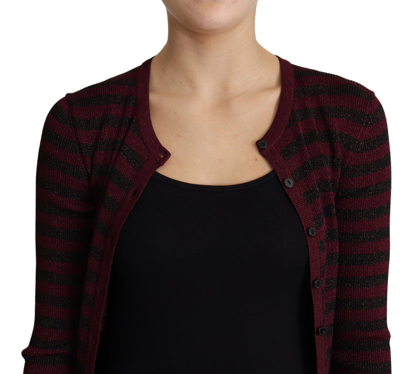 Pull cardigan en viscose à rayures noires et rouges