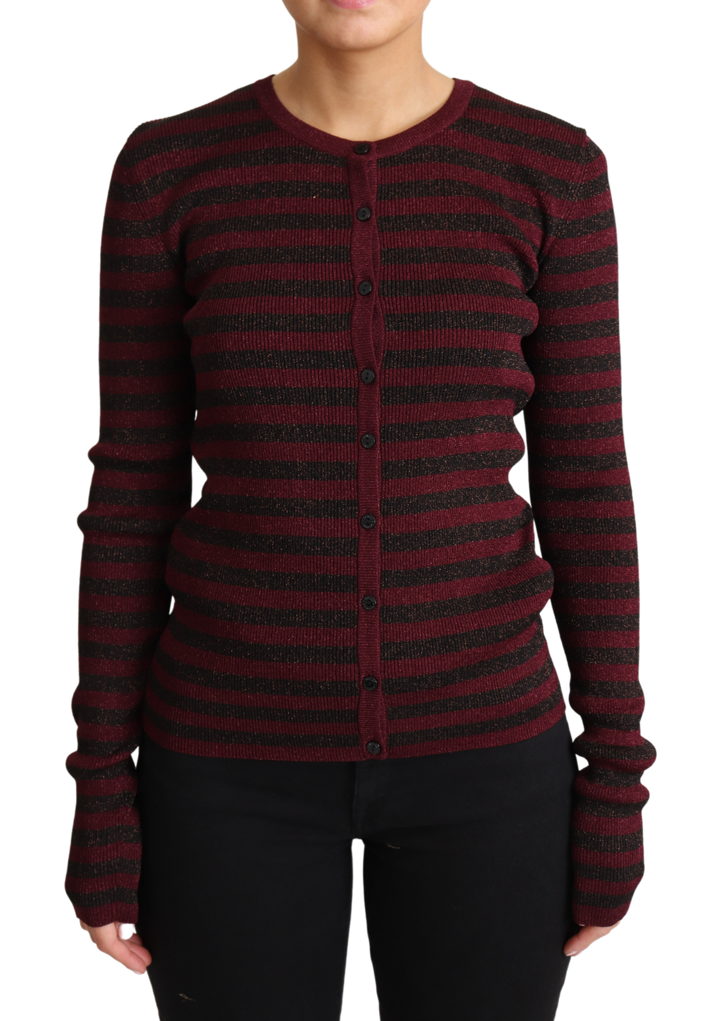 Pull cardigan en viscose à rayures noires et rouges