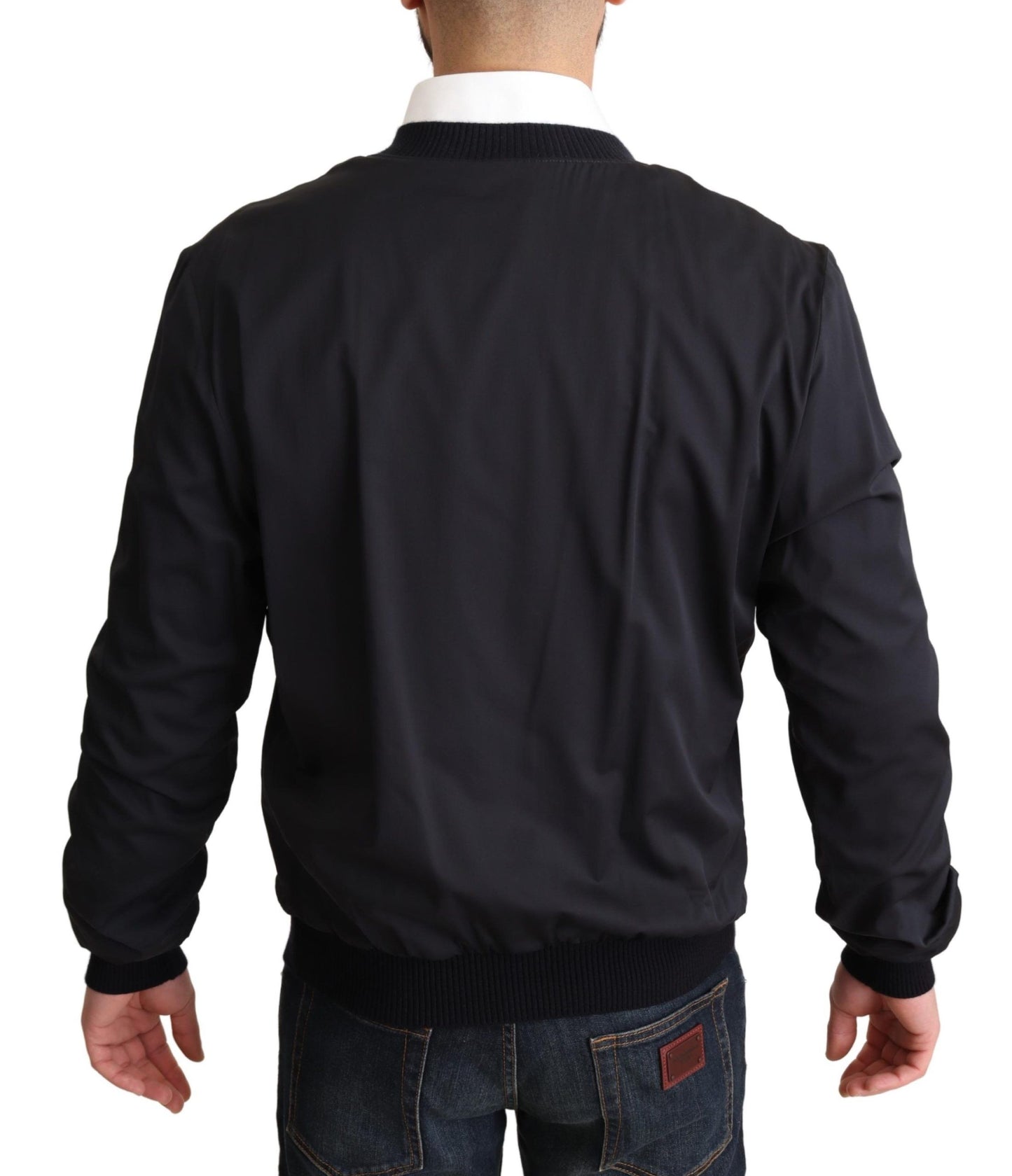Chaqueta bomber corta de seda azul para hombre