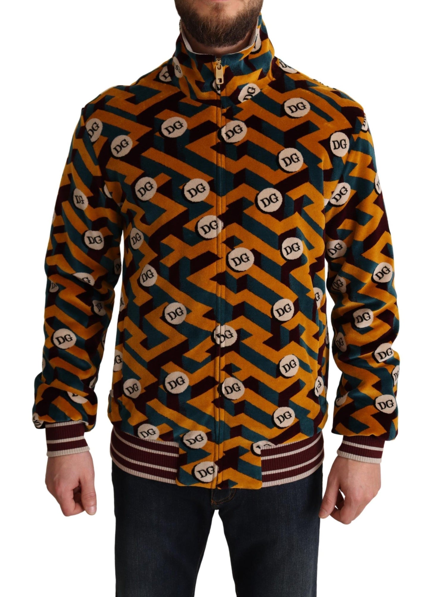 Chaqueta tipo suéter de terciopelo multicolor con logotipo DG para hombre