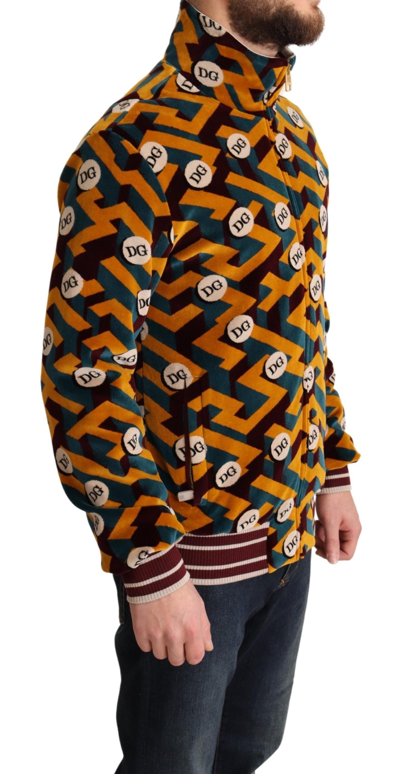 Chaqueta tipo suéter de terciopelo multicolor con logotipo DG para hombre