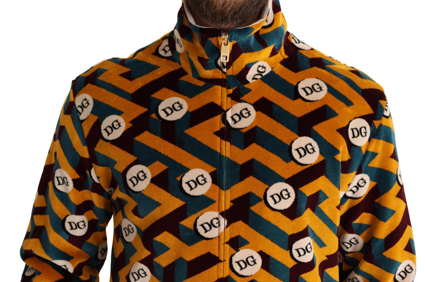 Chaqueta tipo suéter de terciopelo multicolor con logotipo DG para hombre