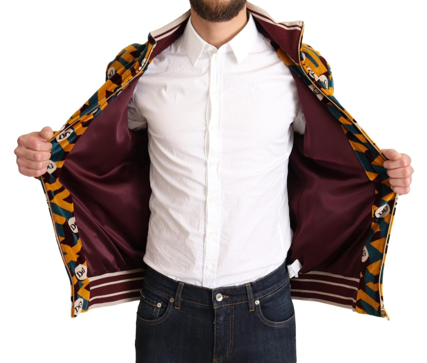 Chaqueta tipo suéter de terciopelo multicolor con logotipo DG para hombre
