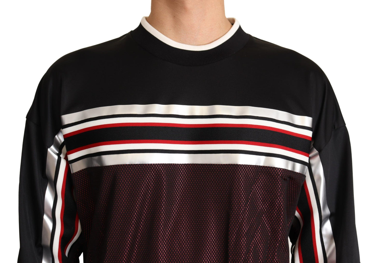 Pull ras du cou sport en maille noir et rouge