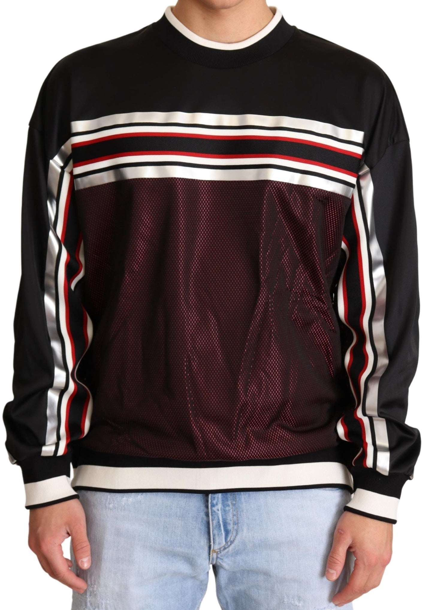 Pull ras du cou sport en maille noir et rouge