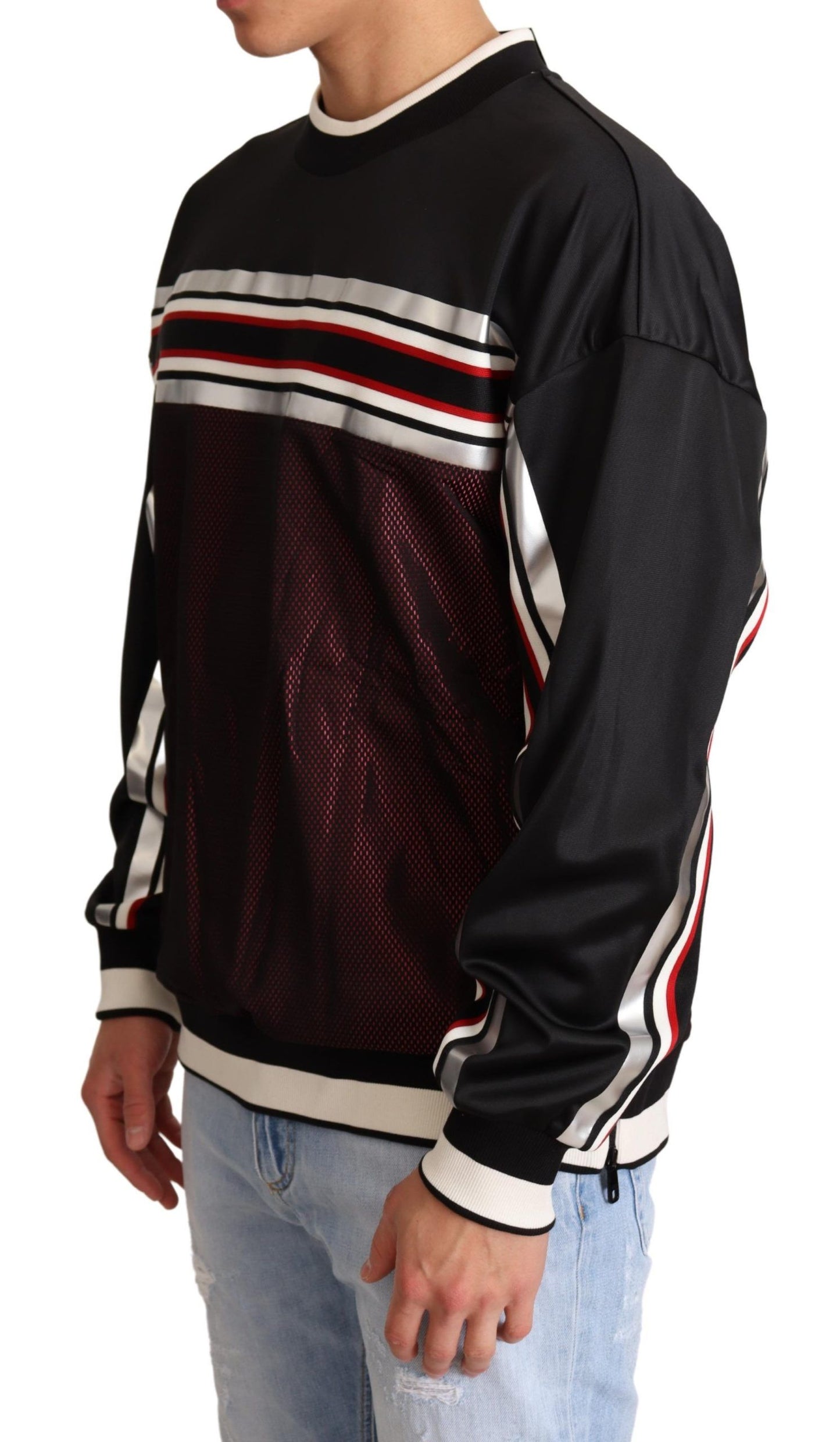 Pull ras du cou sport en maille noir et rouge