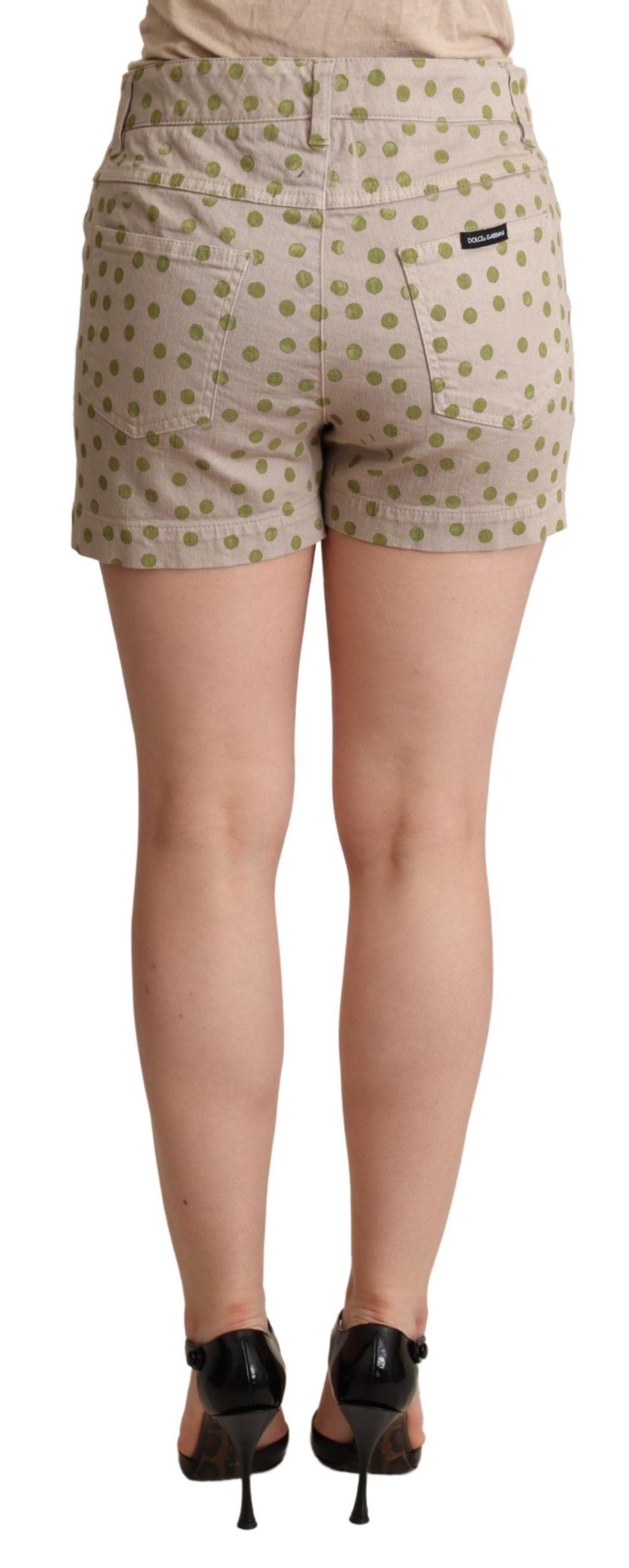 Short en denim extensible à pois beiges