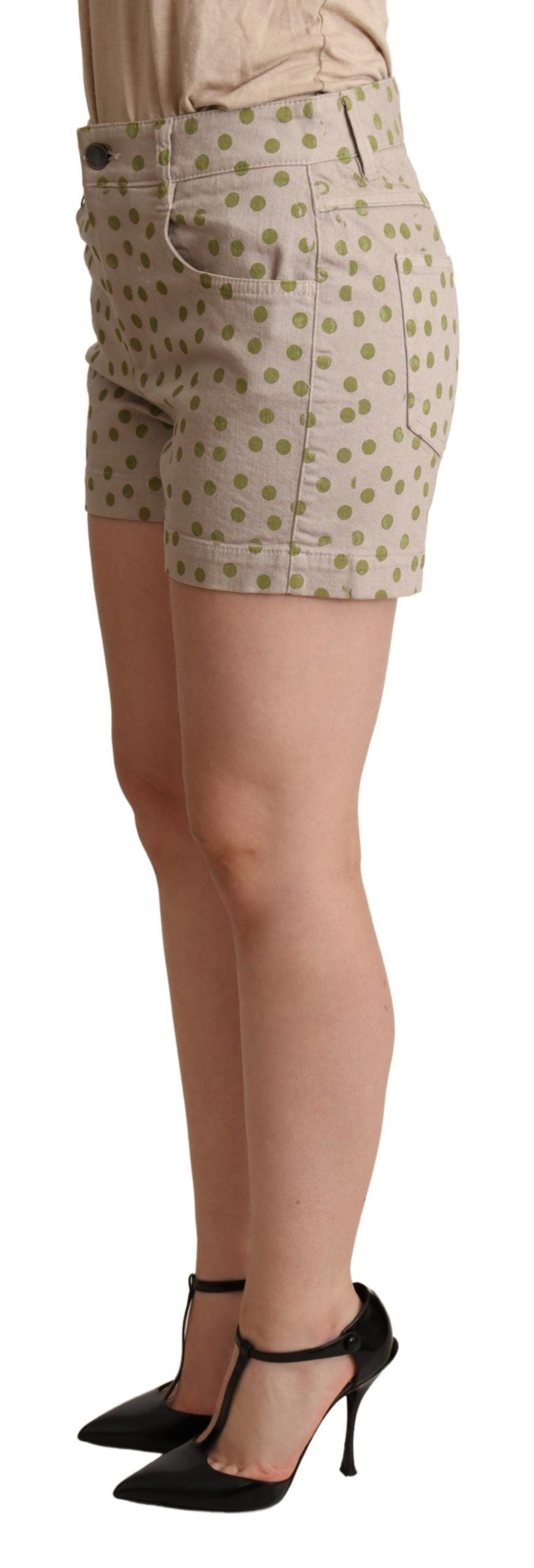 Short en denim extensible à pois beiges