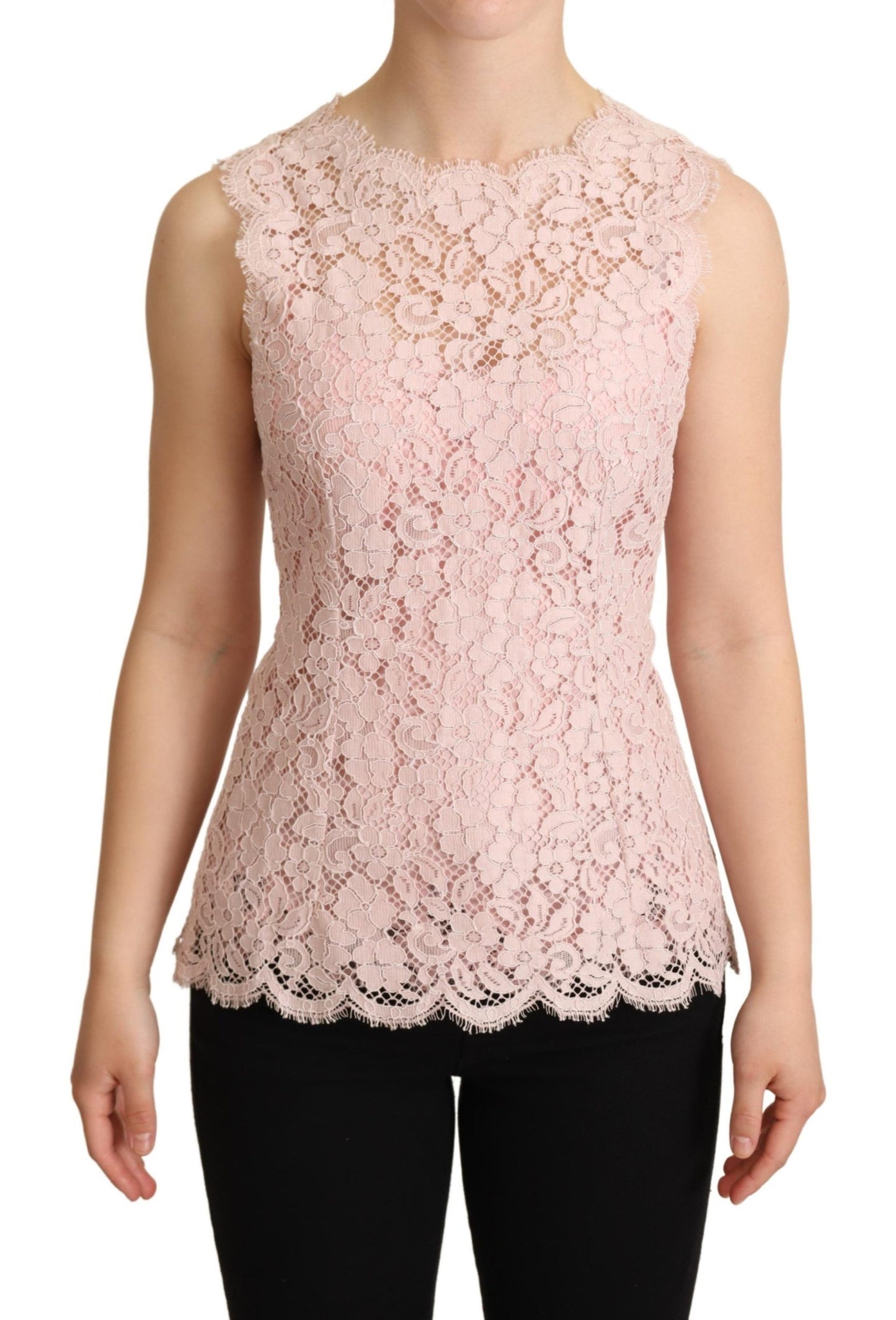 Blusa sin mangas con encaje floral rosa