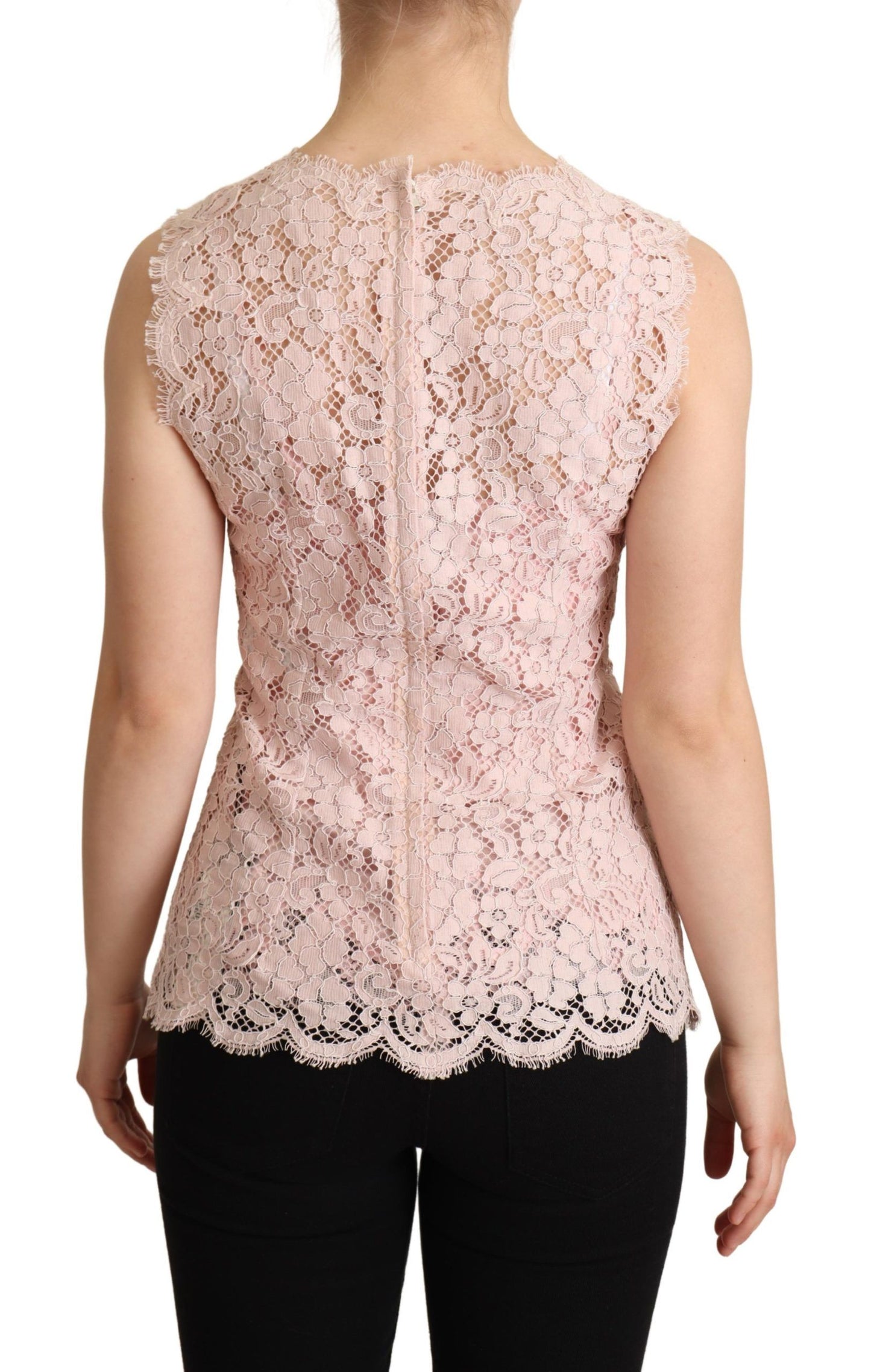 Blusa sin mangas con encaje floral rosa