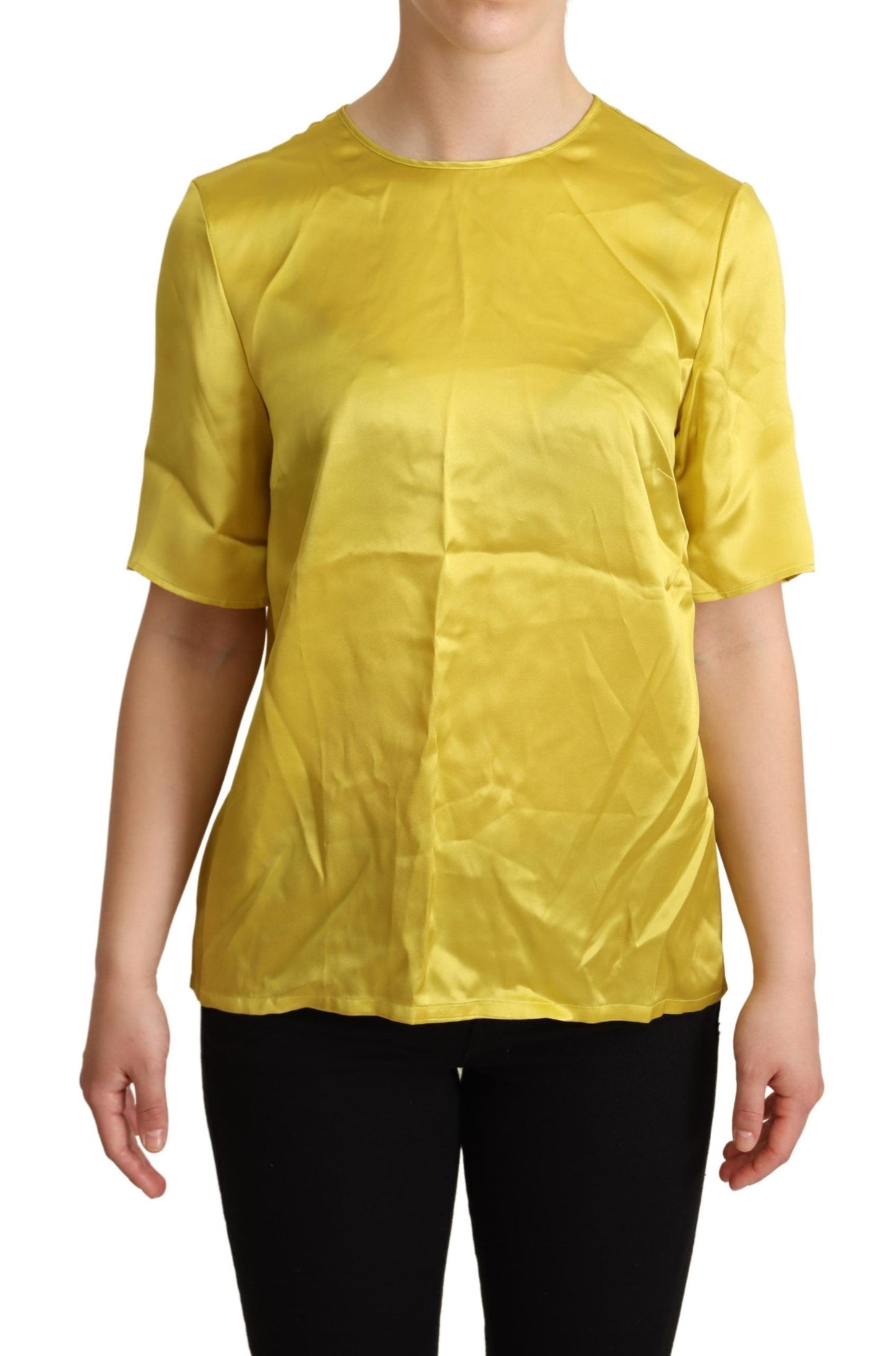 Blusa de manga corta de seda amarilla