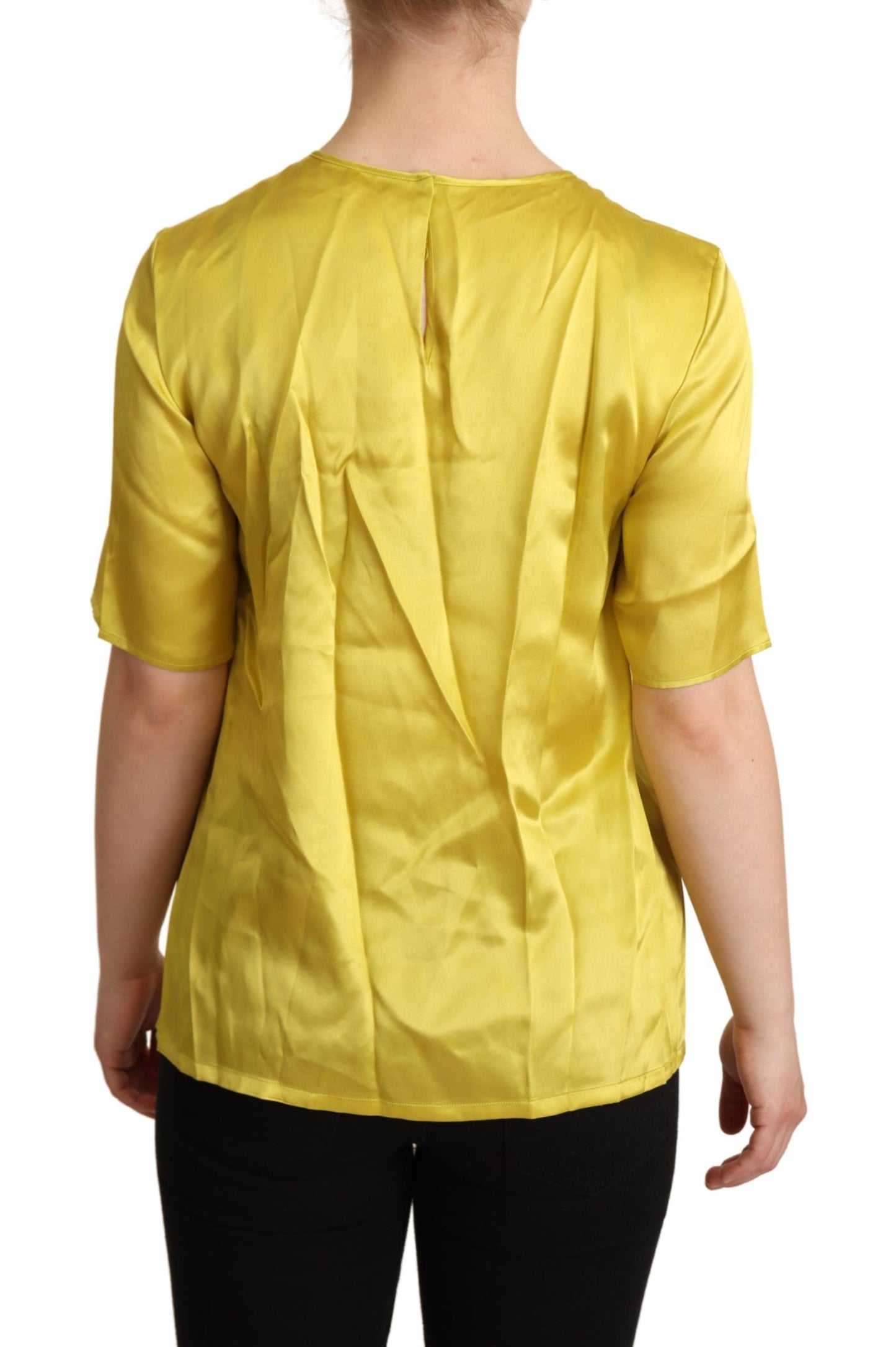 Blusa de manga corta de seda amarilla