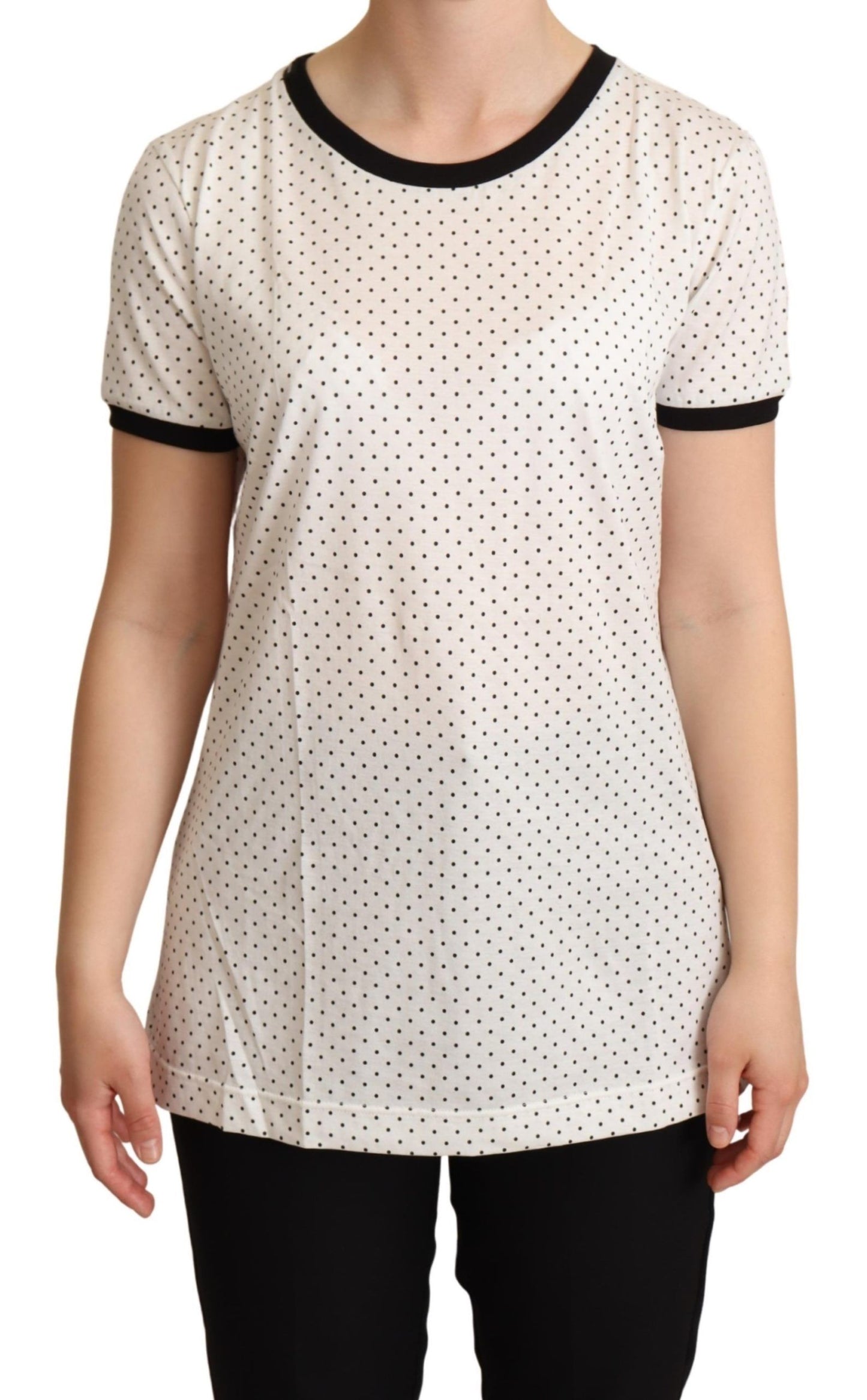 T-shirt ras du cou en coton à pois blancs