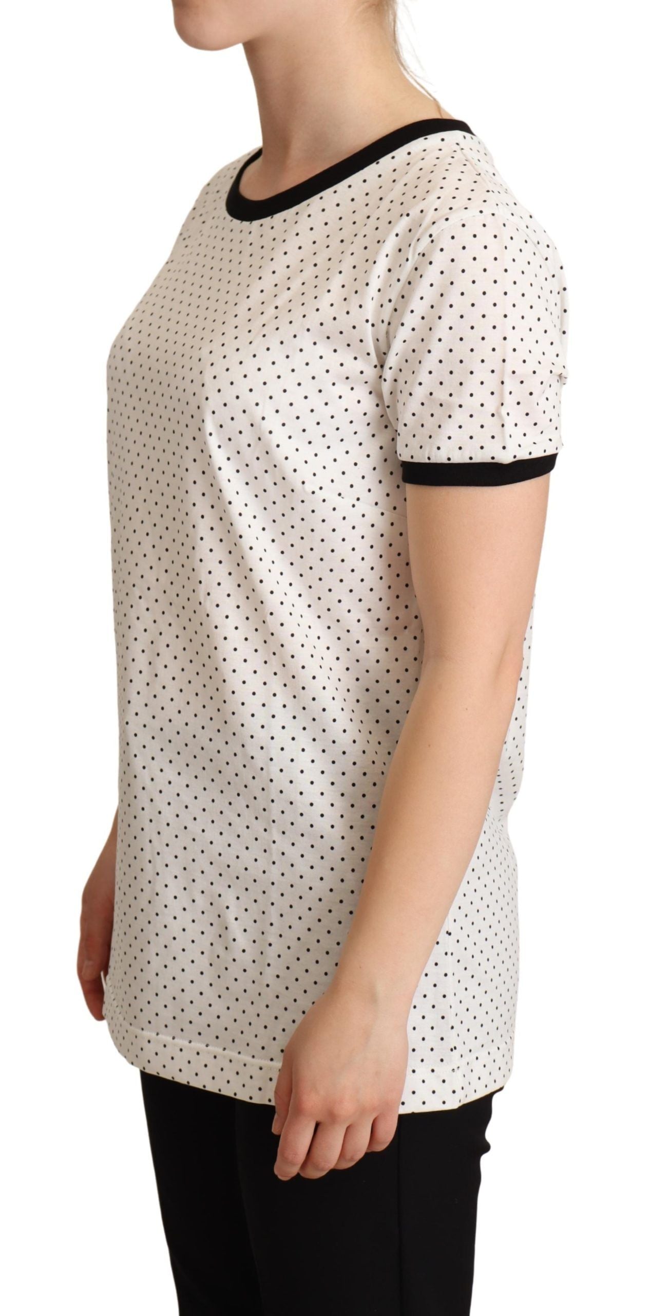 T-shirt ras du cou en coton à pois blancs