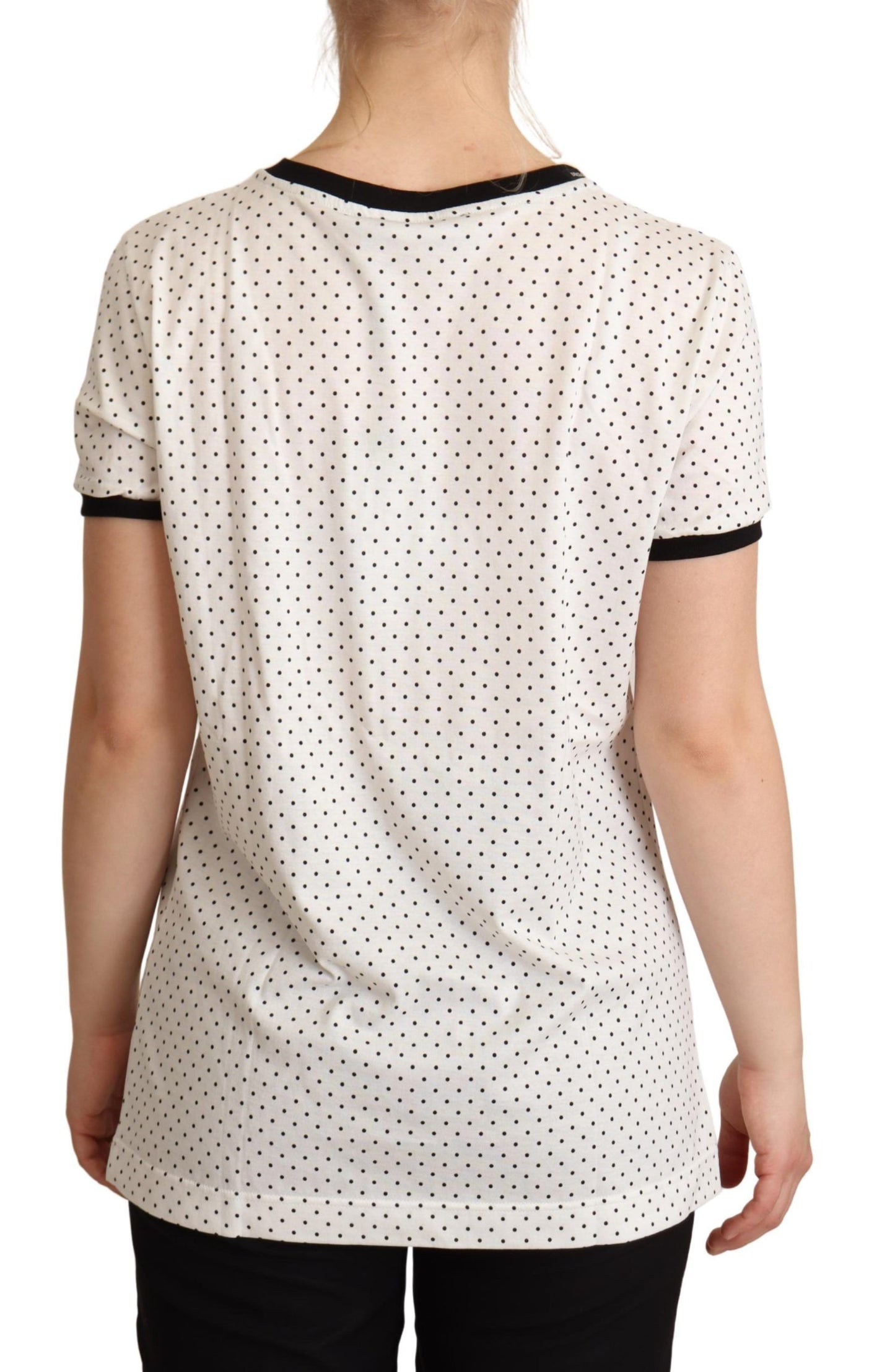 T-shirt ras du cou en coton à pois blancs