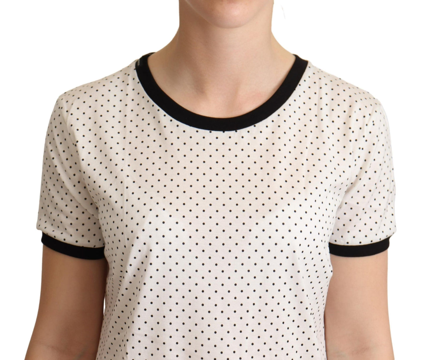 T-shirt ras du cou en coton à pois blancs
