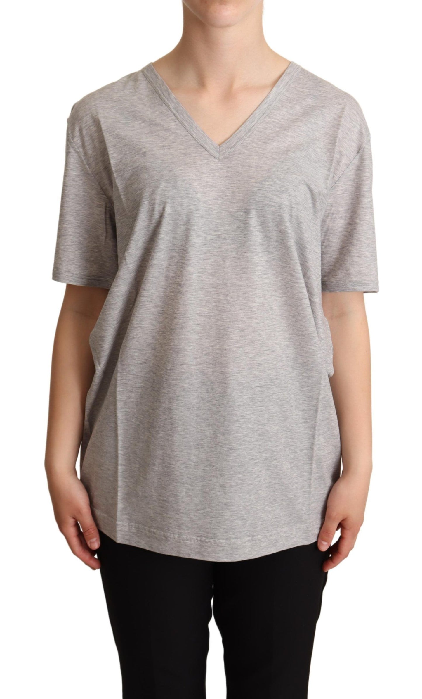 Camiseta gris lisa 100 % algodón con cuello en V