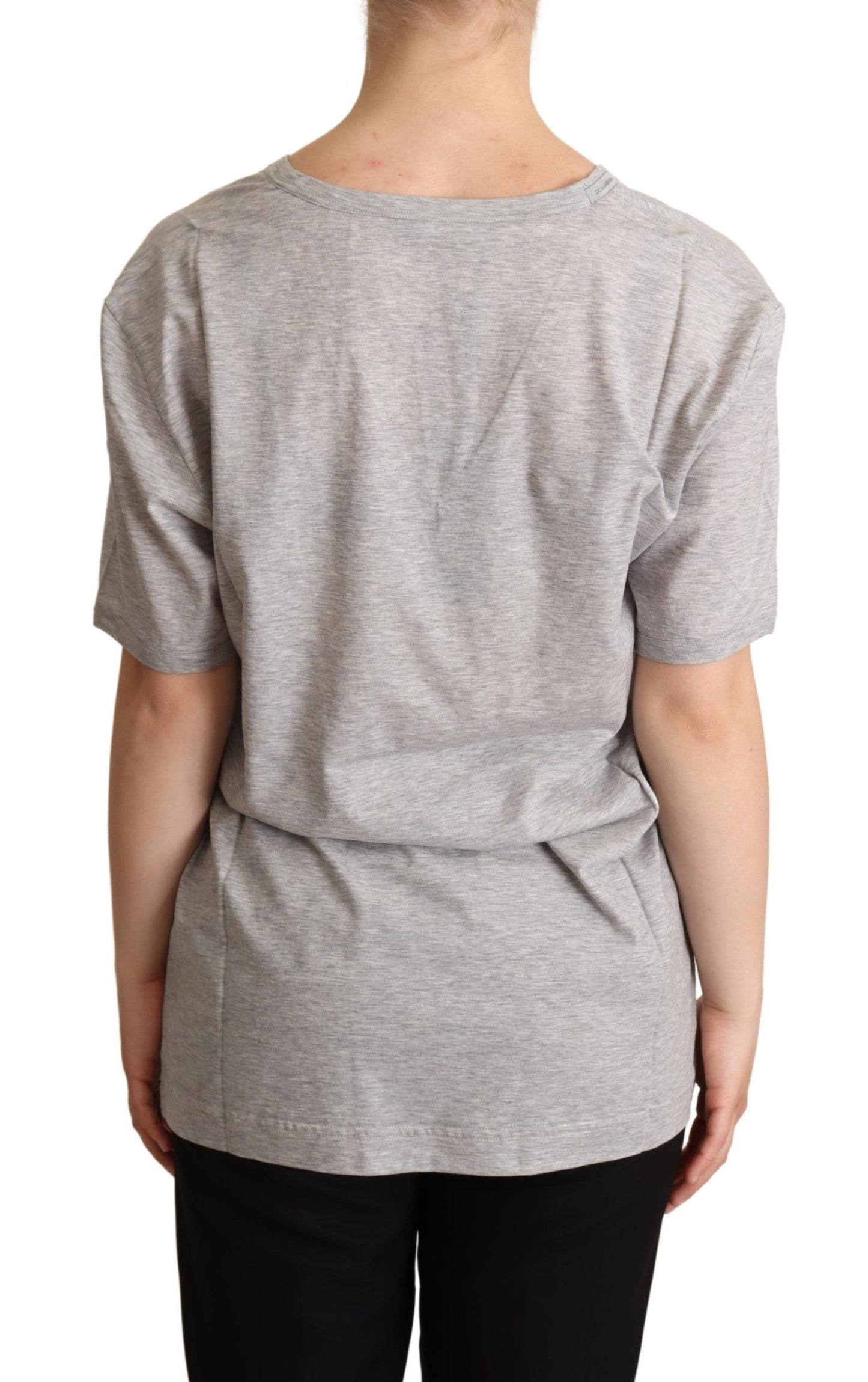 Camiseta gris lisa 100 % algodón con cuello en V