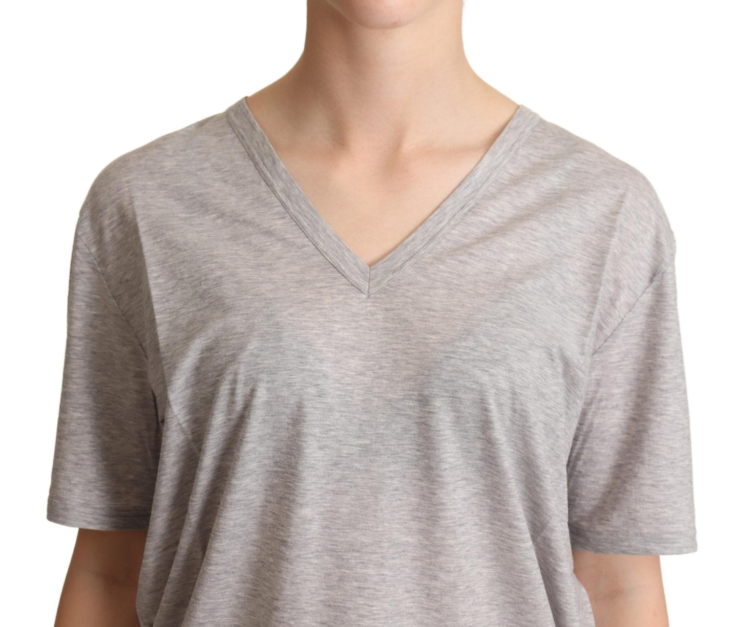 Camiseta gris lisa 100 % algodón con cuello en V