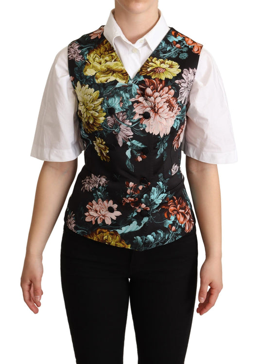 Chaleco negro con estampado floral de jacquard