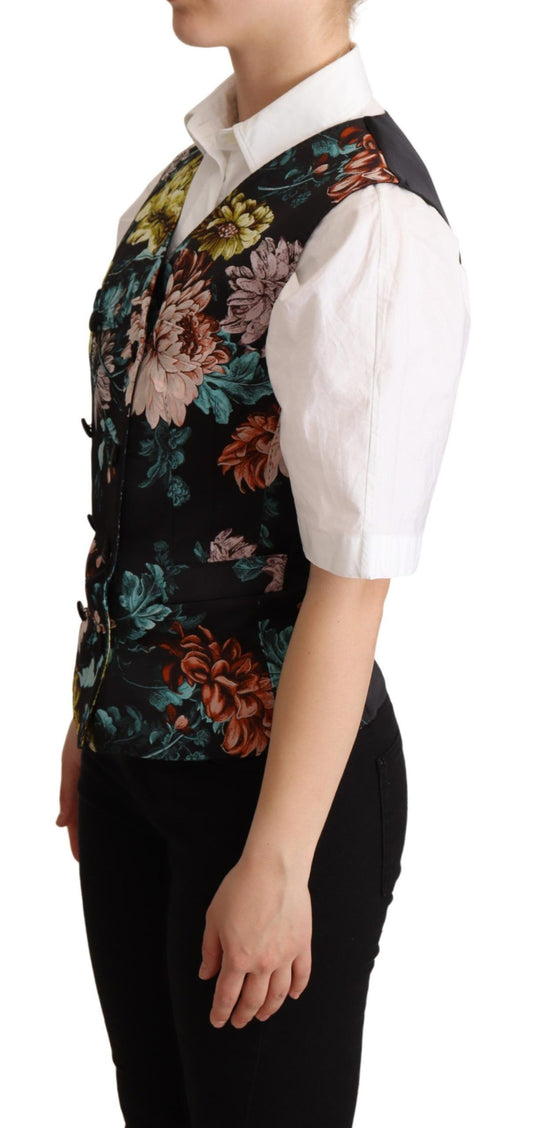 Chaleco negro con estampado floral de jacquard