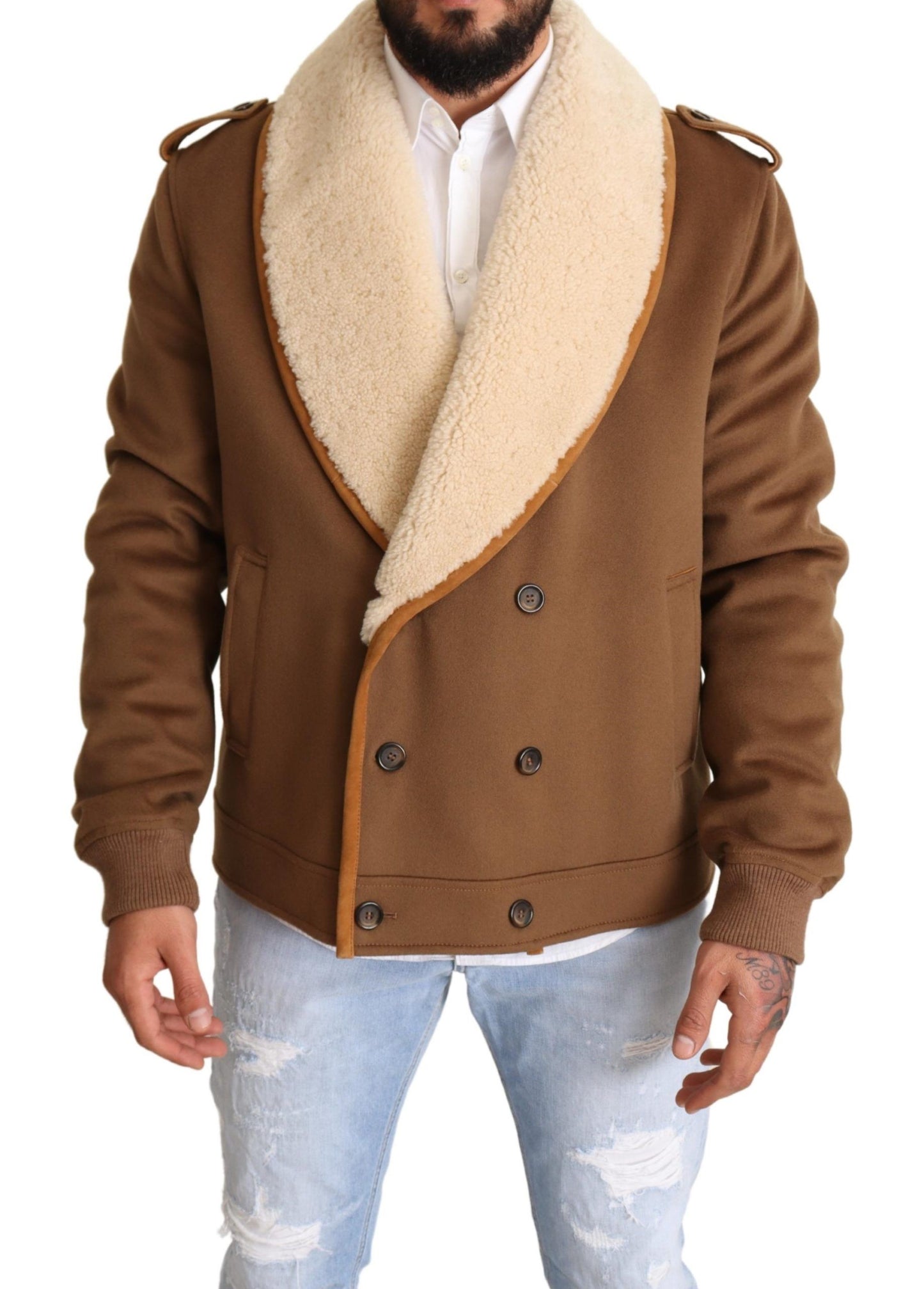 Chaqueta de piel de oveja cruzada marrón