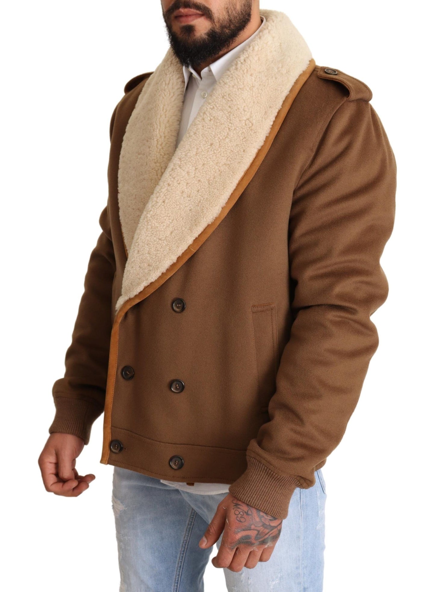 Chaqueta de piel de oveja cruzada marrón